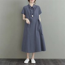 Modlauna 빅사이즈 원피스 심플 린넨 반팔 롱원피스 우아한 하객룩