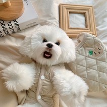 떨샵 강아지옷 강아지겨울옷 곰돌이 누빔 조끼 애견옷, 베이지