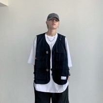 브이넥조끼 MZ 상패 카고 민소매 베스트 남자 와이드 루즈핏 다포켓 외 핏아우터 보이핏 볼륨 고가 트렌드 2542608057