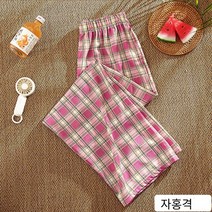 YAPOGI 여성용 밴딩 와이드 슬랙스 체크 일자 팬츠