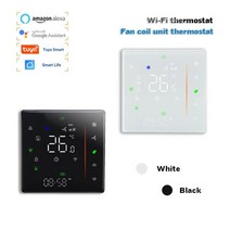 24VAC 스마트 홈 HVAC 온도 조절기 2P/4P 팬 코일 난방 및 냉각 용 Tuya 라이프 앱, 02 006ALW-Black, 01 24VAC