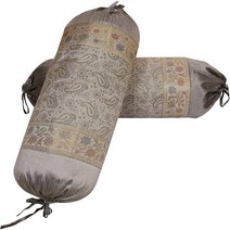 DK Homewares Ethnic Jacquard Brocade Silk Bolster Throw Pillows for Couch Cylindrical Hotdog Grey Yo, 1