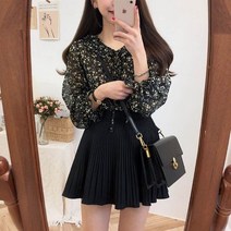 반하나쇼핑 꽃무늬 리본 쉬폰블라우스