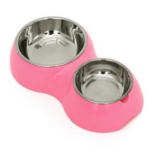HOOPET 고양이 강아지 새끼 피더 애완 동물 음식과 물 그릇 용품 스테인레스 스틸 싱글 보울 더블, pink double bowl_L