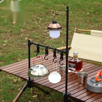 팩토리장 캠핑멀티캐비넷 3단 우드쉘프 캠핑 캐비넷 보조테이블 정리대 22JL04A18, 선반 2단(후크 4)+높음폴대 1개