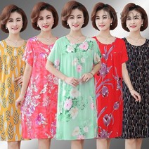 [Myshe]여름 엄마 반팔 원피스 중년여성 루즈핏 프린팅 원피스 SheFEI810LYQ1