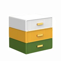 다용도 미니 컬러 3단 수납함 서랍형 데스크 수납함, 화이트+옐로우+그린