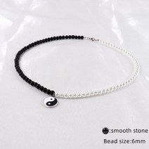 남자 진주 목걸이 유행 태극권 가십 펜던트 힙합 음과 양 블랙 스톤 화이트 구슬