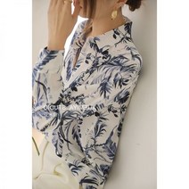 여성 고퀄리티 프렌치 수묵 플라워 실크 블라우스 단아한 레트로 클래식 정장 루즈핏 셔츠