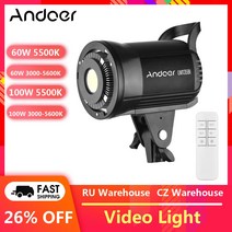 촬영 방송 조명Andoer-135W LED 비디오 라이트 휴대용 스튜디오 COB 3000K-5600K 밝기 조절 Bowens 촬영, 01 60W 5500K_02 EU