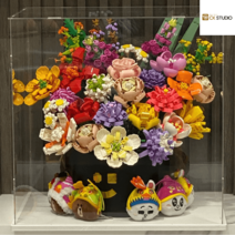 블록 꽃다발 꽃꽂이 여자아이 컬렉션 장난감 장식 장미꽃 발렌타인데이 생일선물 남자아이 조립, 【아크릴 콤비네이션】33송이 꽃다발+꽃통+머드+풀
