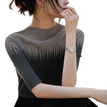 2022 여름 독일 가오리 실크 커버 반투명 그라데이션 니트 블라우스