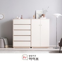 [장인가구 아이브]크라운 빅 서랍장 옷장 세트B(800 5단서랍장+800 낮은옷장), 800서랍장 색상:B_네이비