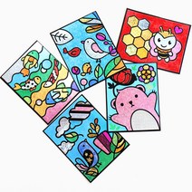 [마리모아] 포일 아트 호일 동물 민화 크리스마스 유아 미술 재료 모래 붙이기 반짝이 홀로그램 초등 공예 수업 만들기 꾸미기 단체 행사 어린이 샌드 세트 엄마표 diy 놀이, 포일아트:곰