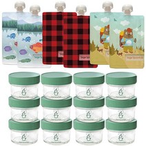Sage 세이지 Spoonfuls 유리 이유식 보관 용기 밀폐 누출 방지 식기 세척기 사용 가능 냉동고 친화적 BPA 프리 캠핑 병 12팩 스퀴즈 6팩 _238371