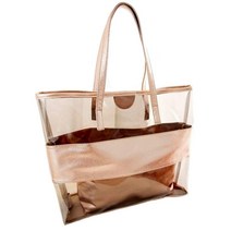 [APOSITV] 클리어 백 투명 백 비닐 토트 파우치 첨부 2way 어깨걸이 백 pvc (브론즈)