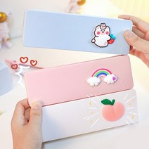 귀여운 캐릭터 포인트 펜슬케이스 플라스틱 슬림 필통, 블루무지개1P