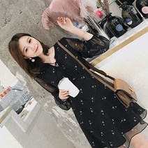 가바바 여성 원피스 작은 꽃자수 포인트 시스룩 하객룩 미니 원피스 G38555