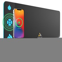 무선 충전기가 포함된 Krayl XXL RGB 게임용 마우스 패드 10W 고속 기능이 있는 11가지 색상 LED 매트 미끄럼 방지 확장 대형 노트북 PC 사무실 및 검정색, 상세내용표시