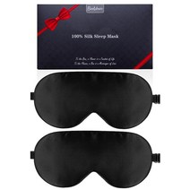 실크 수면 마스크 2팩 100% 천연 실크 아이 마스크 조절 가능한 스트랩 눈 수면 마스크 Beevines 여름 여행 눈 수면 마스크로 부은 눈을 줄이기 위한 (블랙 & 리, 02-black & Black