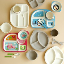 자연에서 온 무독성 BPA FREE 친환경 성인 아이 식판, 3칸접시, 그레이