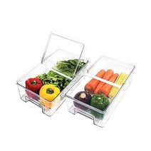 elabo 식품 보관 용기 냉장고 농산물 세이버 - 쌓을 수 있는 정리함 키퍼 서랍 통 바구니 뚜껑 및 탈착식 배수 트레이 포함 채소 베리 과일용, 2 Medium