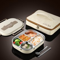 [수저세트 증정] 스텐 보온 도시락통 + 보온백 세트 전자레인지 핸드폰 거치대 1.5L 2L, 4칸 1500ml, 1개, 그린