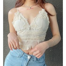스윗 보헤미안 레이스 프릴 크롭 탑