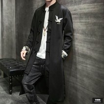 가바바 남성 빅사이즈 트렌치코트 가슴에 학이 그려진 중국스타일 롱 가을 코트 G64213