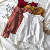 나루니(NARUNI) 여성블라우스 예쁜블라우스 레이스블라우스 카라레이스 와이드카라 블라우스 여름 가을블라우스 긴팔 심플한블라우스