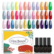 Clou Beaute 36피스 네일 젤 키트 봄 여름 핑크 글리터 화이트 그린 블루 레드 컬렉션 클래식 컬러 LED UV 큐어링 폴리쉬 5ml USA 미국, CB-S22-20