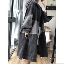 라오농 데님 트렌치코트 여한판 미디엄 루즈핏 봄가을 트렌디한 분위기 후드 패치 코트 빅사이즈 트렌드+d2506LL