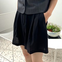 쉐얼유 여성 비조 썸머 허리밴딩 핀턱 하프팬츠