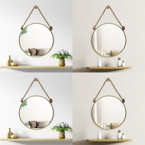 빈티지 스트랩 벽거울 50CM 골드 거울설치 라운드거울