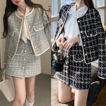 투피스 세트 트위드 여성 자켓 미니 스커트 정장 셋업