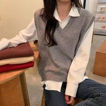 여성 골프조끼 니트조끼 봄 솔리드 캐주얼 카디건 느슨한 부드럽고 우아한 따뜻한 스웨터 레드 레트로 모리