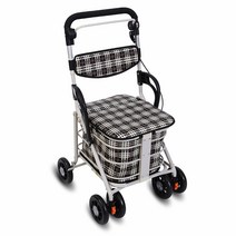 어르신 워커 간이 보행 보조기 의자 실버카 4륜 운동, 블루브라운화이트체크컬러(휠업그레이드)