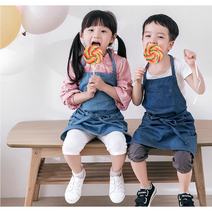 어린이 유아 청 데님 앞치마 유치원 어린이집 요리수업 키즈쿠킹, 중청색