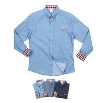 봄 청 체크 안감 데님 셔츠