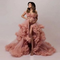 셀프 만삭 촬영 임산부 임신복 드레스 원피스 출산 사진 소품 얇은 명주 그물 드레스 가운 푹신한 러플 v