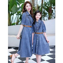 패밀리 바캉스룩 가족 커플룩 다른 고급 친자복 해외 데님 스커트 반팔 여아 드레스 2023년 여름