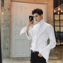 남자 왕자 스탠드카라 퍼프 소매 공연 셔츠