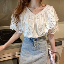 AIRASI 레이스 펀칭 여름 블라우스