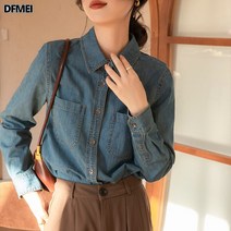 DFMEI 데님 셔츠 여 춘추 캐주얼 루즈핏 이너 셔츠