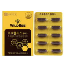 식약처인증 종근당건강 와일드비 프로폴리스 플러스 정근당 종건당 포로폴리스 프로포리스 환절기 아연 셀렌 항산화 건강 도움 관리 개선 에좋은 호주산 성인 남녀 캡슐 영양제, 1박스 (7470원 할인), 60캡슐