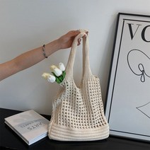 여성 여행 토트백 대용량 할로우 식료품 가방 부드러운 뜨개질 숄더백 휴일 피크닉 파티용 캐주얼
