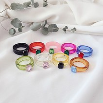 아크릴 플라스틱 레진 스퀘어 큐빅 패션 반지 9컬러 택1 R236