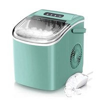 제빙기 조리대 핸들이 있는 6분 안에 준비되는 9개의 얼음 조각 국자와 바구니가 휴대용 자동 세척 제빙기 가정용 주방 사무실 바 파티용 최대 26파운드(빨간색), 26파운드_녹색