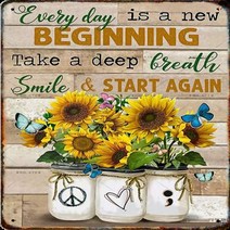 미니간판 안내표지판 도어사인 Vintage Sunflower Metal Poster Signage Tin Painting Plaque Home Garden Farm Modern W, 19.19 - 20x30cm