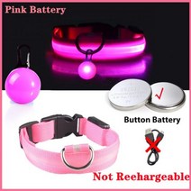 Usb 빛 개 목걸이 펜던트 Led 조명 밝은 작은 고양이 밤 컬러, XS Neck 28-38 CM, Pink Button Battery